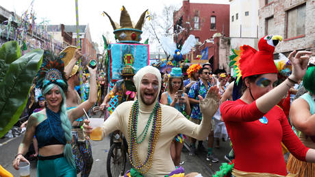 A file photo shows one of the 2017 Mardi Gras parades in New Orleans.