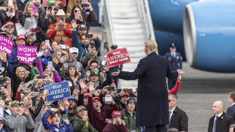 U.S. President Donald Trump holds a "Make America Great Again" rally at the Bozeman Yellowstone International Airport in support of Republican Senate candidate Matt Rosendale and Rep. Greg Gianforte (R-MT) on November 3, 2018 in Belgrade, Montana.
