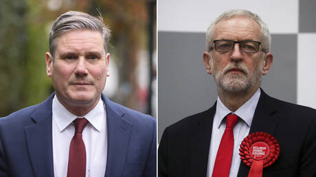 (L) Keir Starmer © Getty Images / Leon Neal; (R) Jeremy Corbyn © REUTERS / Hannah McKay