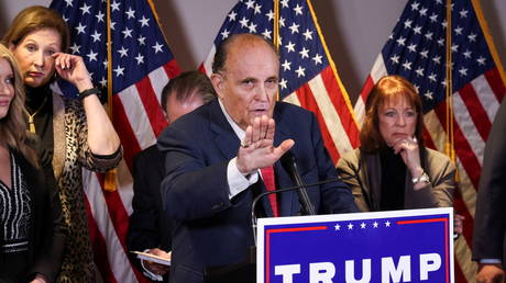 Rudy Giuliani (center) and Trump legal team hold a press conference, November 19, 2020.