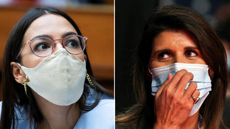 (L) Rep. Alexandria Ocasio-Cortez © REUTERS / Tom Williams; (R) Former UN ambassador from the U.S. Nikki Haley © REUTERS / Jonathan Ernst