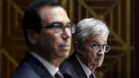 "He wants to do WHAT?!" Fed chair Jerome Powell (R) with Mnuchin © Reuters / Pool
