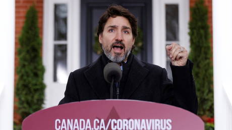 Canadian Prime Minister Justin Trudeau is shown speaking at a press conference on Friday.