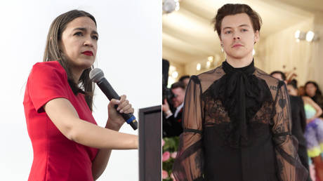 Frock furor rumbles on: AOC reignites Harry Styles Vogue dress debate with claim photo has &lsquo;James Dean vibes&rsquo;