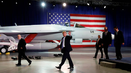 FILE PHOTO: U.S. President Donald Trump visits Boeing in St. Louis