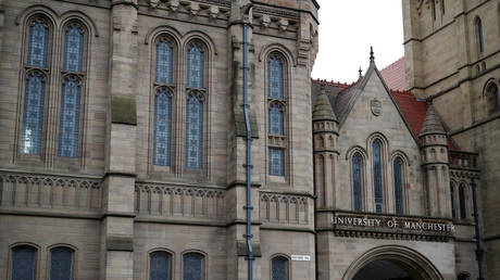 Signage is seen on a building in part of the campus at the University of Manchester, England, May 25, 2016.