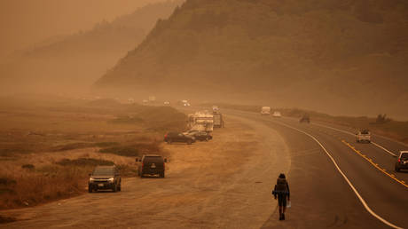 Smoke from wildfires covers an area near Orick, California, US