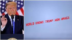 Football fans for Trump? Banner bemoaning 'dirty tricks' in US presidential election flown before Everton v Man Utd clash