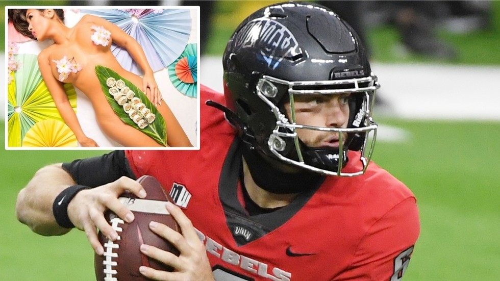 College football star APOLOGIZES after eating sushi off a 