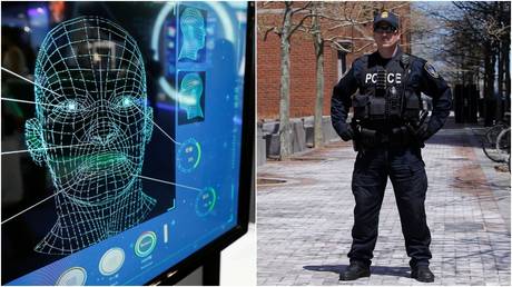 Facial recognition technology at work.© Reuters / Damir Sagolj; A police officer in Boston, Massachusetts. © Reuters / Jessica Rinaldi