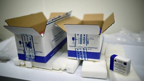 Boxes of "Gam-COVID-Vak" vaccines