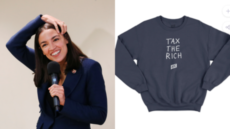 Alexandria Ocasio-Cortez, seen alongside a shirt available on her online store © Reuters / Lucas Jackson