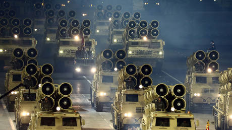 Military vehicles are seen during a parade to mark the 75th anniversary of the founding of the ruling Workers' Party of Korea, in this image released by North Korea's Central News Agency on October 10, 2020. © Reuters / KCNA