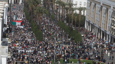 FILE PHOTO: Morocco previously saw mass protests against the US President Donald Trump's Mideast peace plan in February 2020.