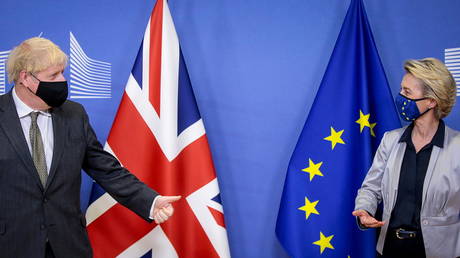 European Commission President Ursula von der Leyen welcomes British Prime Minister Boris Johnson in Brussels, Belgium December 9, 2020