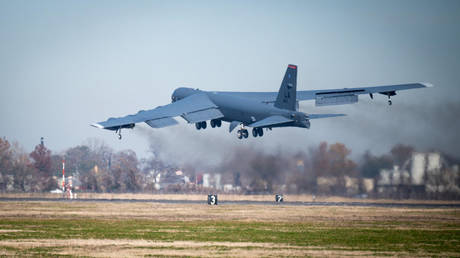 A B-52H Stratofortress departs from the Barksdale Air Force Base in Louisiana for a long-range training and "deterrence" mission in the Middle East, Dec. 9, 2020.