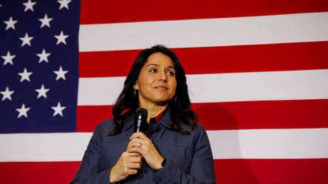 FILE PHOTO: Democratic presidential candidate Rep. Tulsi Gabbard speaks during a campaign event in Lebanon, New Hampshire, U.S., February 6, 2020.
