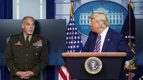 US President Donald Trump turns to US Army Gen. Gustave F. Perna, who co-leads Operation Warp Speed