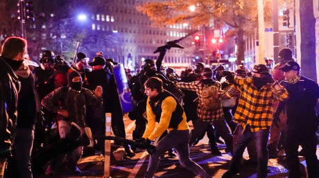 Proud Boys and Antifa members clash in downtown Washington, DC, US, December 12, 2020