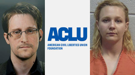 (L) Edward Snowden © REUTERS / Brendan McDermid; (C) © ACLU logo; (R) Reality Winner © Handout via REUTERS / Lincoln County, Georgia, Sheriff's Office
