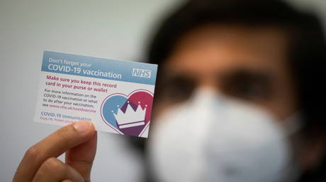 A Covid-19 vaccination reminder card at the Hurley Clinic in London, Britain December 14, 2020.