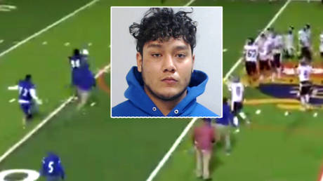 &lsquo;What a scumbag&rsquo;: American football ace and wrestler banned after being charged with assault for violent attack on referee (VIDEO)