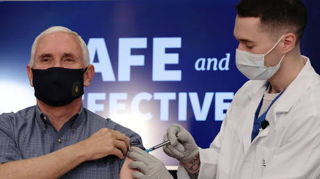 U.S. Vice President Mike Pence receives the COVID-19 vaccine at the White House in Washington, U.S., December 18, 2020.