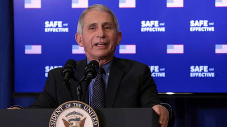 Dr. Anthony Fauci is shown speaking at a White House event on Friday promoting the safety of Pfizer’s Covid-19 vaccine.