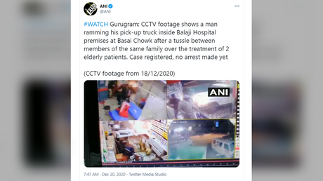 Road rage at clinic: Doctors flee in horror as angry driver repeatedly rams pickup truck into hospital in India (VIDEO)