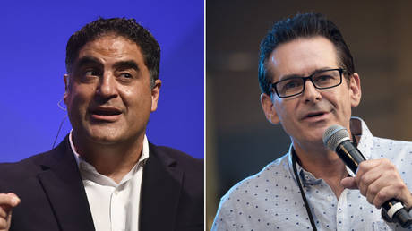 (L) Cenk Uygur © Sportsfile via Getty Images / Seb Daly; (R) Jimmy Dore © NurPhoto via Getty Images / Ronen Tivony