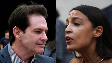 FILE PHOTOS. (L) Jimmy Dore © Wikipedia / Gage Skidmore; (R) Alexandria Ocasio-Cortez © REUTERS/Shannon Stapleton