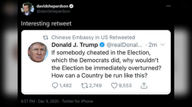 Chinese embassy in US blames hackers after retweeting Trump’s claim that Democrats stole election