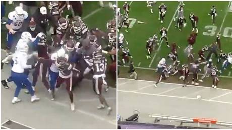 &lsquo;Ban them for two years&rsquo;: Investigation after wild brawl erupts in college football clash between Mississippi & Tulsa (VIDEO)