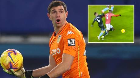 Aston Villa keeper Martinez adds to outrage after Paul Pogba ‘trip’ hands Man Utd controversial penalty