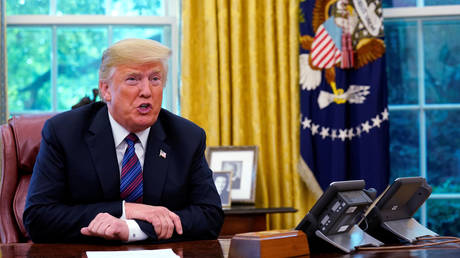 President Donald Trump is shown during a 2018 phone call with Mexican President Enrique Pena Nieto.