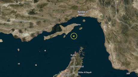 A screenshot taken January 4, 2021 © from Refinitiv Eikon shows the location of a South Korean-flagged tanker seized by Iran's Revolutionary Guards Corps in Gulf. REFINITIV EIKON via REUTERS