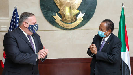 US Secretary of State Mike Pompeo meets Sudan's PM Abdalla Hamdok in Khartoum, August 25