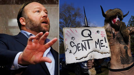 Alex jones (left) has gone viral for a hot-take on QAnon. © Jim Bourg/ Reuters; © AP Photo/Brynn Anderson