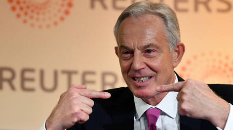 Former British Prime Minister Tony Blair speaks during an interview with Axel Threlfall at a Reuters Newsmaker event on "The challenging state of British politics" in London, Britain, November 25, 2019