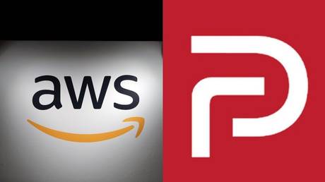 Parler (right) is suing Amazon Web Services (AWS) for shutting off their internet access.