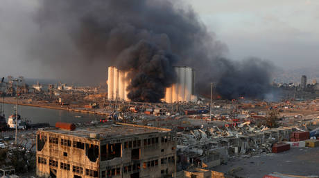 FILE PHOTO: Smoke rises from the site of an explosion in Beirut's port area, Lebanon August 4, 2020.