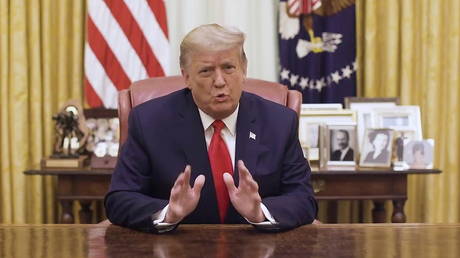 US President Donald Trump speaks in a video message released via Twitter from the White House in Washington, DC, January 13, 2021.