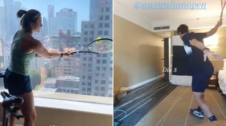 Quarantine craziness: Australian Open stars forced into BIZARRE practice routines as they isolate ahead of tournament (VIDEO)