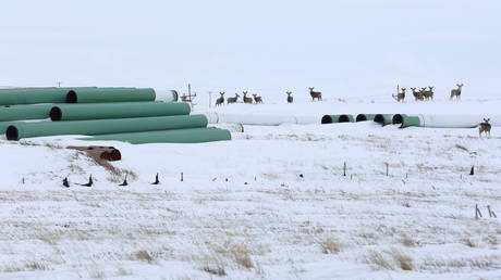 A depot used to store pipes for Transcanada Corp's planned Keystone XL oil pipeline is seen in Gascoyne, North Dakota, January 25, 2017. © REUTERS/Terray Sylvester