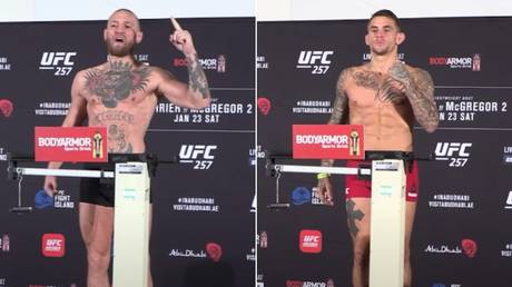 On weight: Conor McGregor and Dustin Poirier