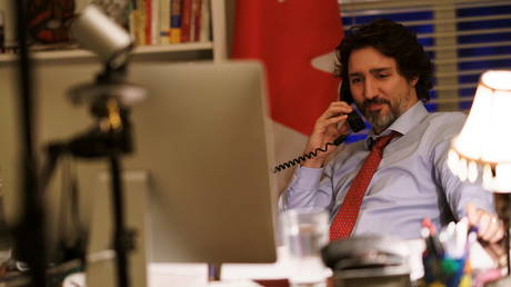 Canada's Prime Minister Justin Trudeau speaks on the phone with U.S. President Joe Biden in Ottawa