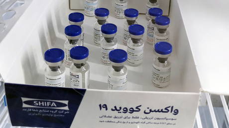 Vials of Iranian domestic coronavirus vaccine.