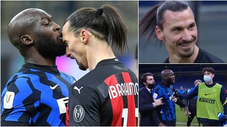 Lukaku and Ibrahimovic collided in the Milan derby. © Reuters / Twitter @RaiSport