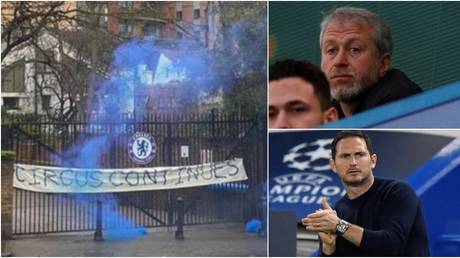 &lsquo;The circus continues&rsquo;: Chelsea fans protest Frank Lampard sacking just HOURS before Thomas Tuchel&rsquo;s debut game