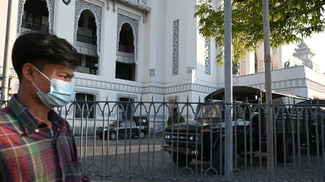 Myanmar military vehicles are seen inside City Hall in Yangon, Myanmar February 1, 2021. © REUTERS/Stringer